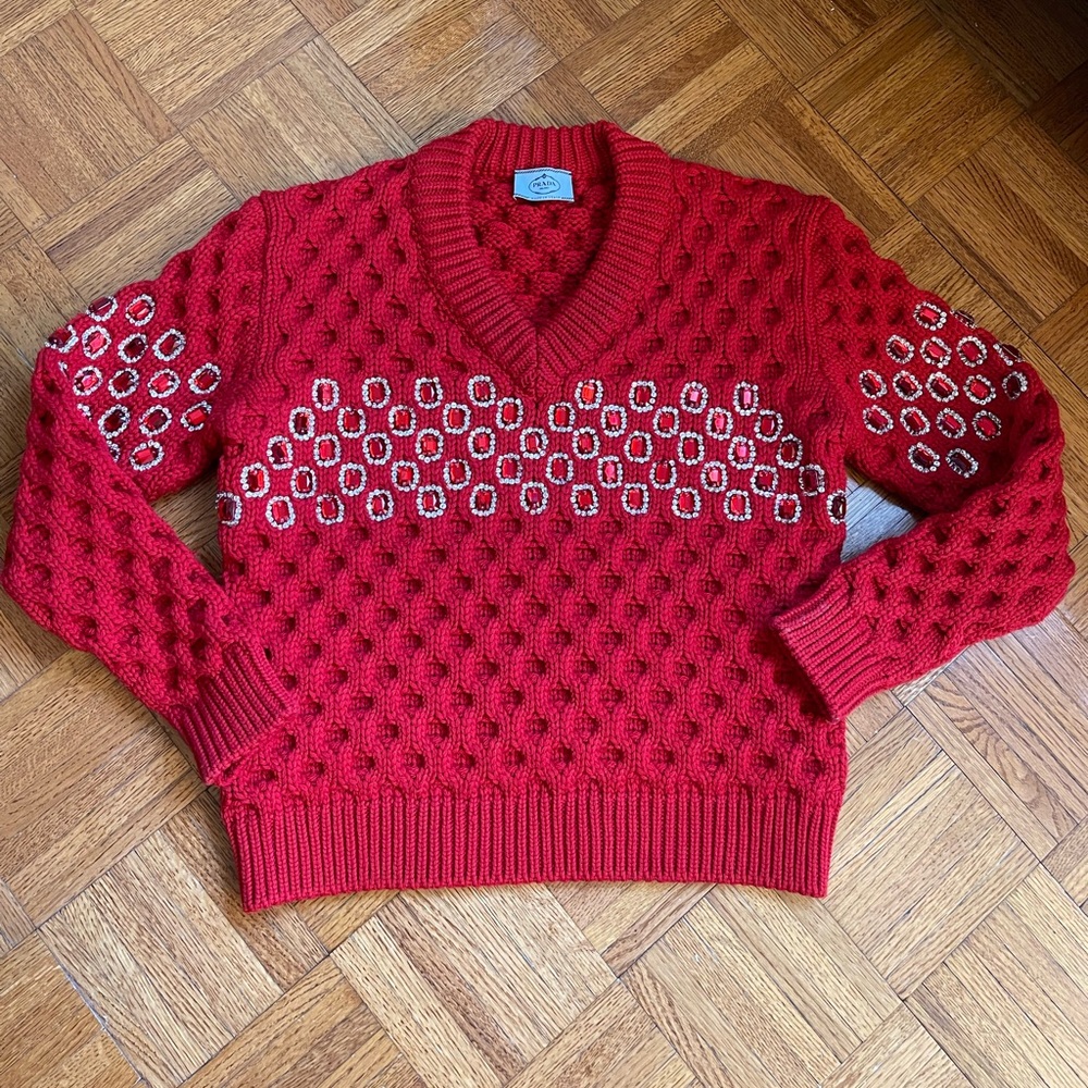⭐️SOLD⭐️ Prada jeweled wool sweater 💎Limited Runway piece💎